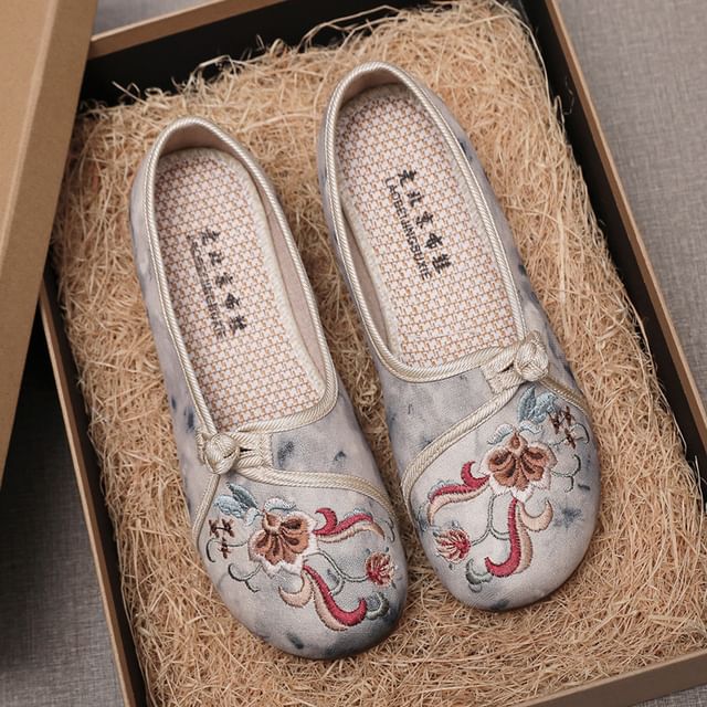 Flower Embroidered Flats