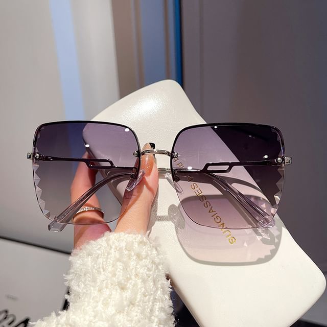 Diamond Cut Square Half Frame Sunglasses