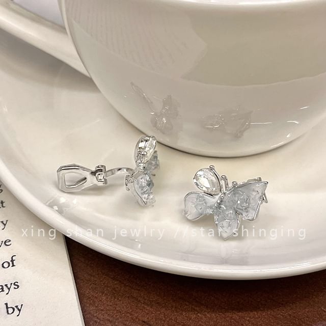 Clip-On Stud Faux Rhinestone / Butterfly Ear Earring Crystal