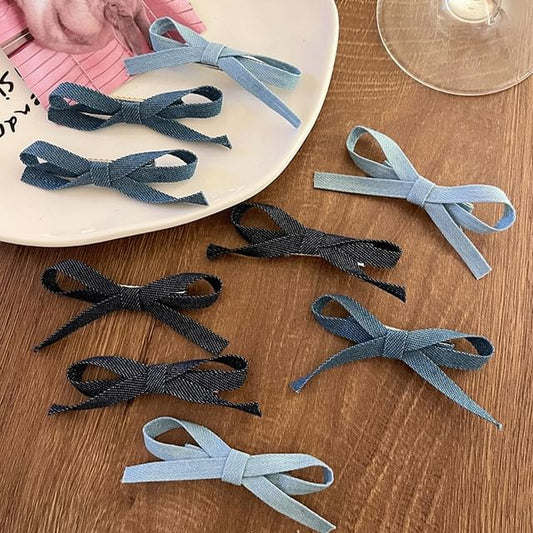 Set of 3: Bow Denim Hair Clip