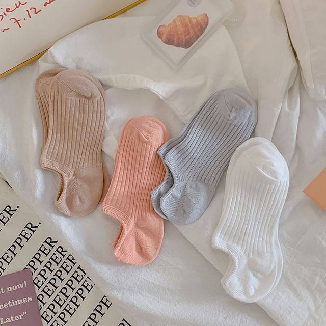 Plain Ribbed No Show Socks Set