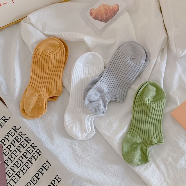 Plain Ribbed No Show Socks Set