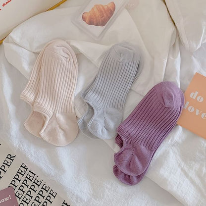 Plain Ribbed No Show Socks Set