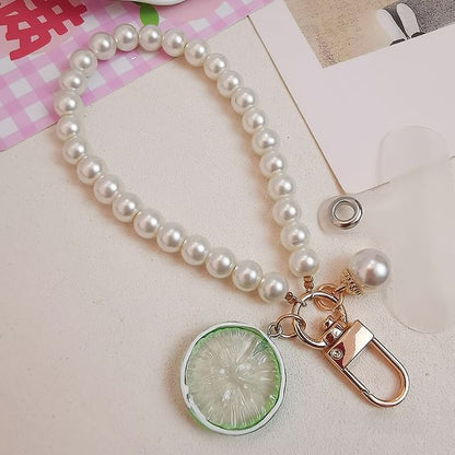 Fruit Faux Pearl Phone Strap with Lanyard Pad