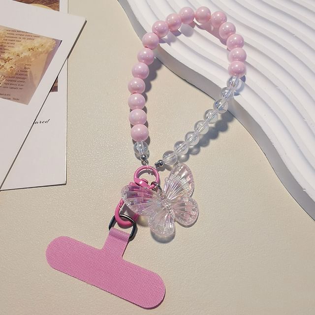 Butterfly Bead Phone Strap with Lanyard Pad