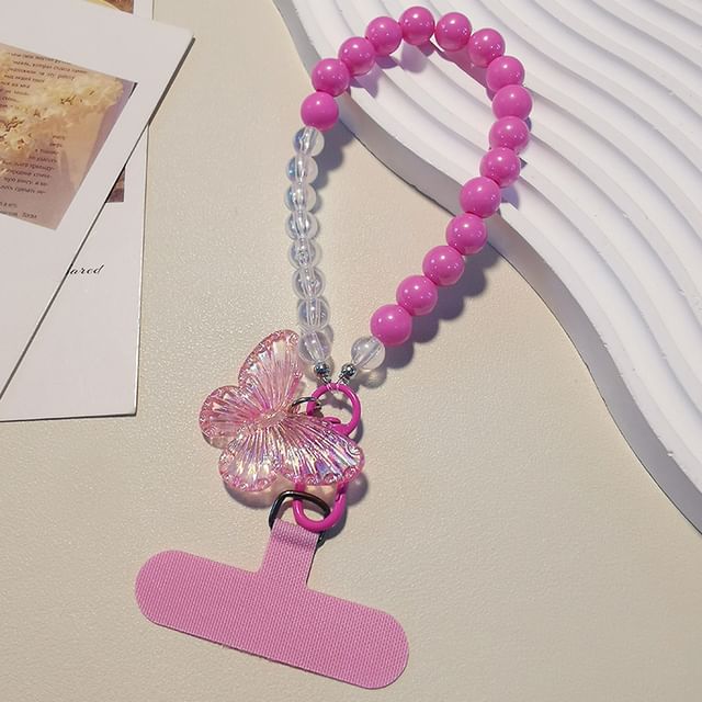 Butterfly Bead Phone Strap with Lanyard Pad