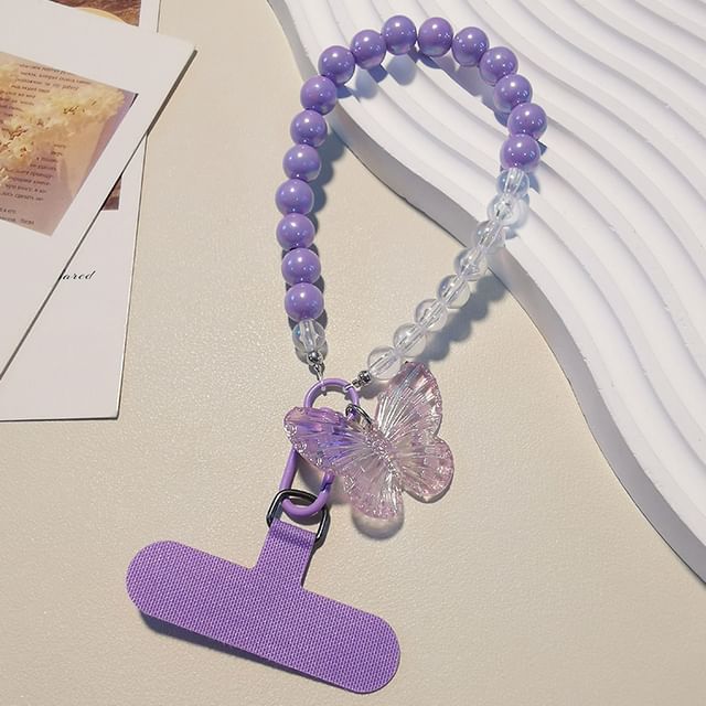 Butterfly Bead Phone Strap with Lanyard Pad