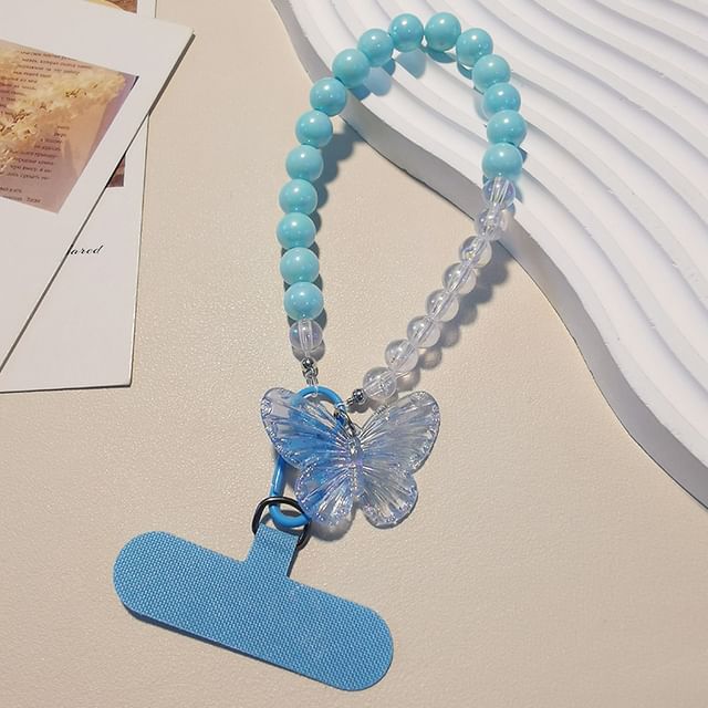 Butterfly Bead Phone Strap with Lanyard Pad