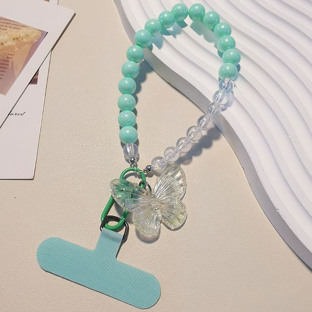 Butterfly Bead Phone Strap with Lanyard Pad