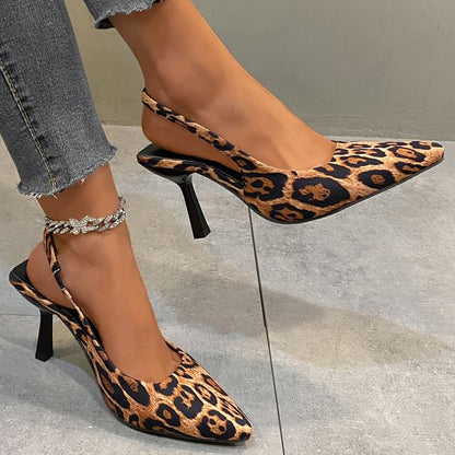 Kitten Heel Leopard Print Slingback Mules