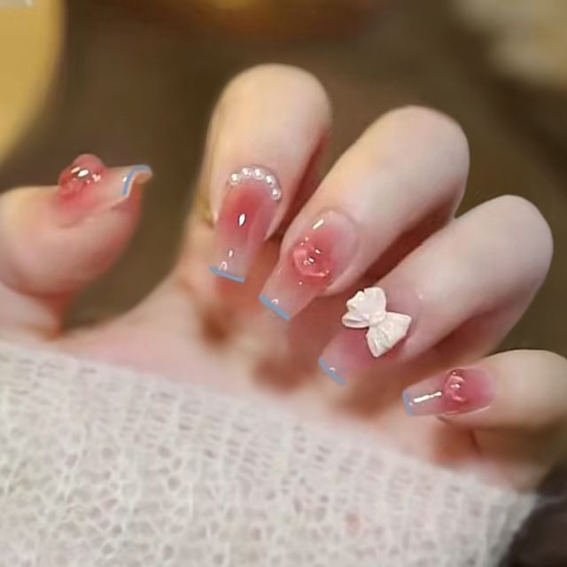 Peach Bow Press On Nail