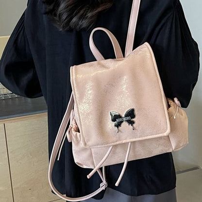Butterfly Studded Multi-Pocket Flap Backpack