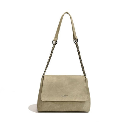 Lettering Chain Strap Flap Faux Leather Tote Bag