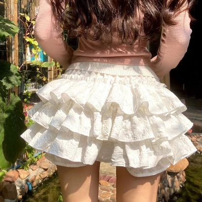 High Waist Plain Mini Tiered Skort