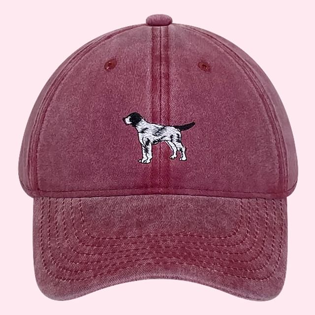 Dog Embroidered Washed Baseball Cap