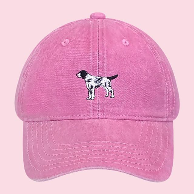 Dog Embroidered Washed Baseball Cap