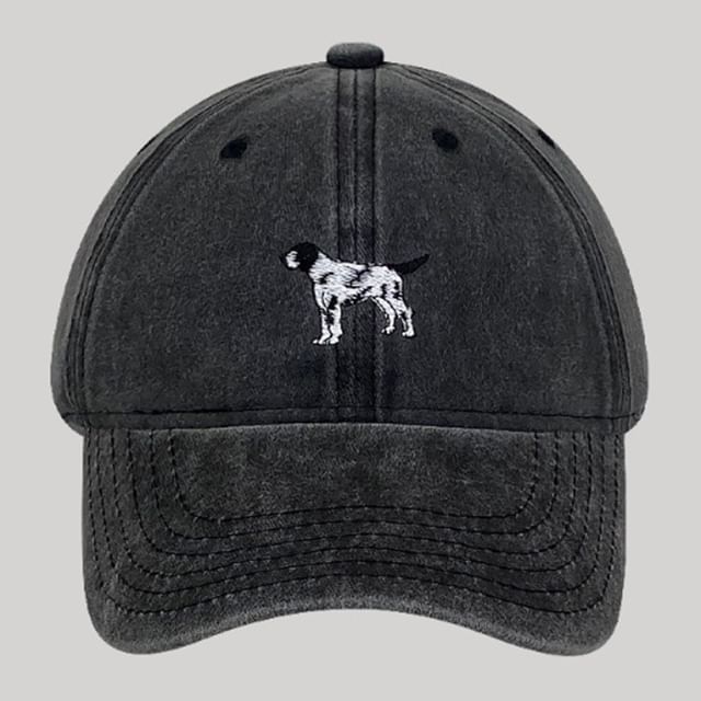 Dog Embroidered Washed Baseball Cap