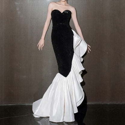 Panel Tone Mermaid Two Gown Tube Evening Ruffle