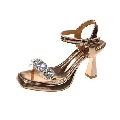 Sandals Rhinestone Block Heel