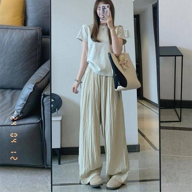 High Waist Plain Wide Leg Pants (Various Designs)