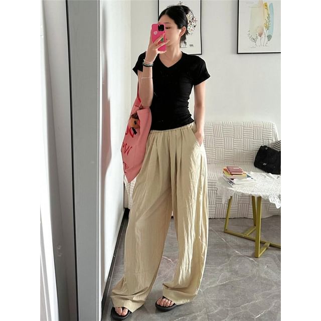 Mid Rise Plain Wide Leg Pants (Various Designs)