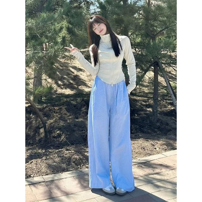 Mid Rise Striped Wide Leg Pants (Various Designs)