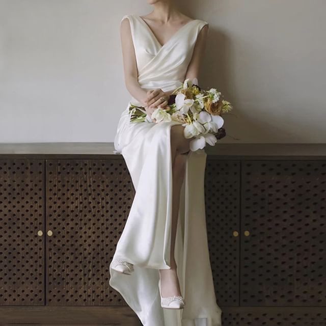 Gown Wedding Plain Sleeveless Ruched