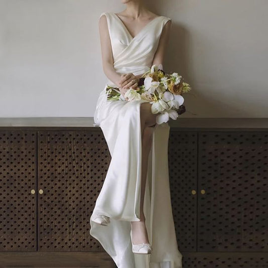Gown Wedding Plain Sleeveless Ruched