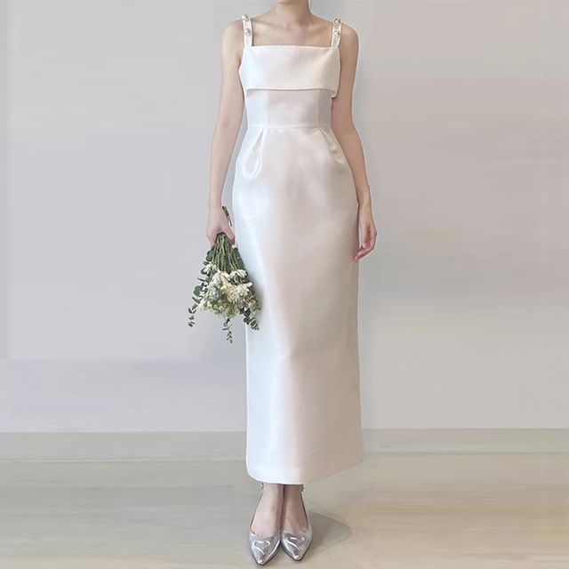 Spaghetti Strap Plain Sheath Wedding Gown