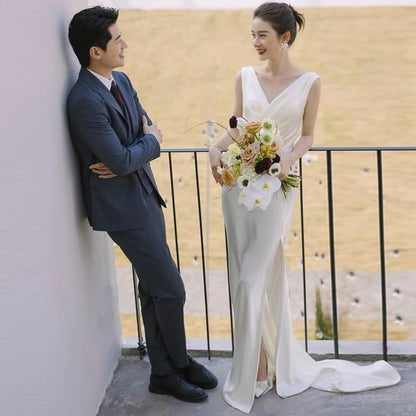 Gown Wedding Plain Sleeveless Ruched