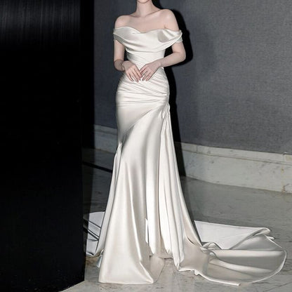 Shoulder Mermaid Plain Off Wedding Gown