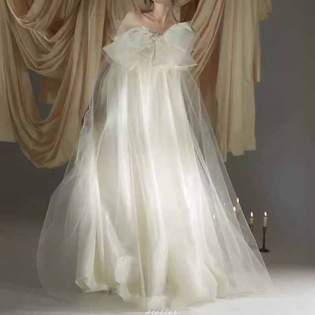 Plain Wedding Gown A-Line Bow