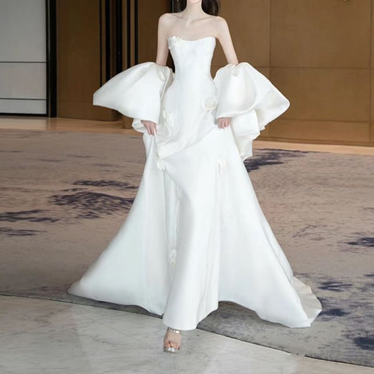 Wedding Strapless Plain Gown A-Line