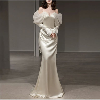 Wedding Cold Long-Sleeve Shoulder Gown Sheath Mermaid Plain