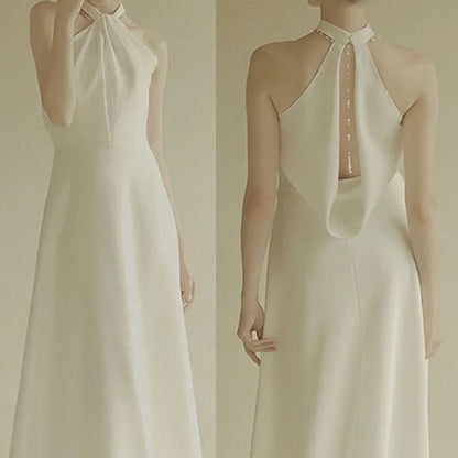 A-Line Halter Plain Neck Gown Wedding