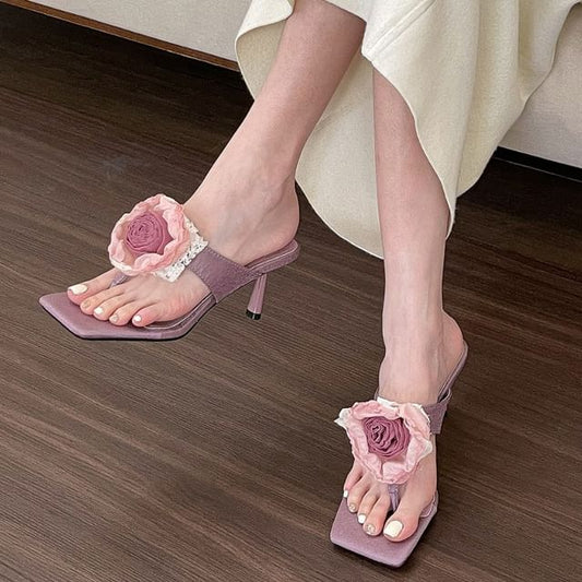 Low Heel Flower Accent Flip Flops