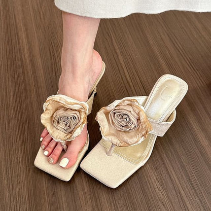 Low Heel Flower Accent Flip Flops