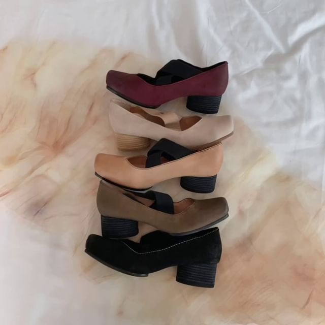 Genuine (Various Block Pumps Designs) Leather Heel