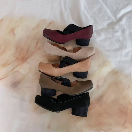 Genuine (Various Block Pumps Designs) Leather Heel