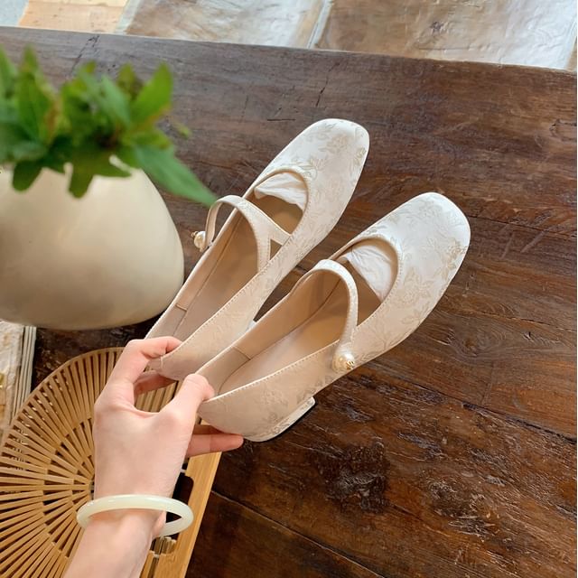 Fabric Mary Jane Flats Pearl Faux