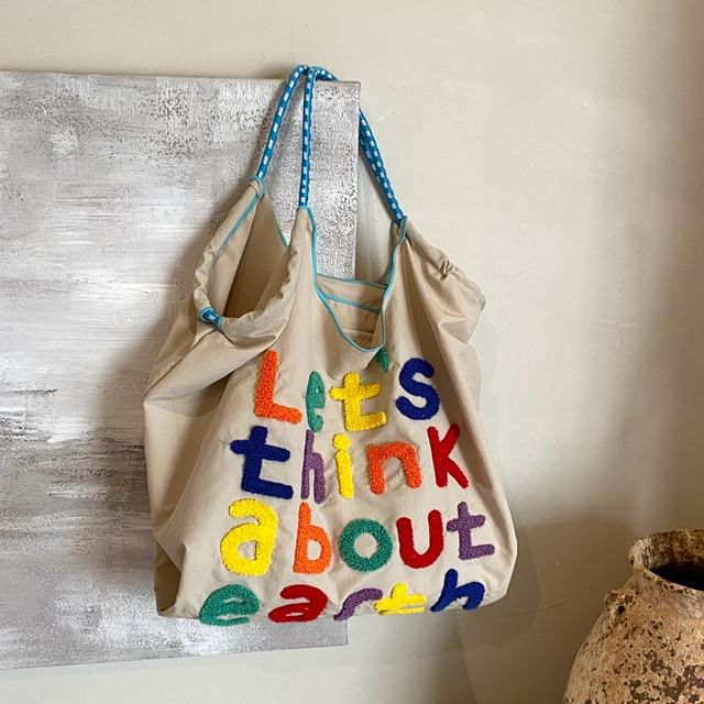 Lettering Embroidered Tote Bag