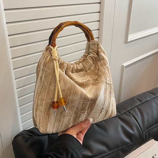 Sac à main Jacquard avec poignée en bois