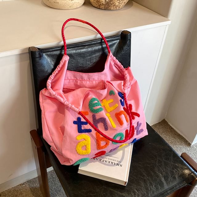 Lettering Embroidered Tote Bag