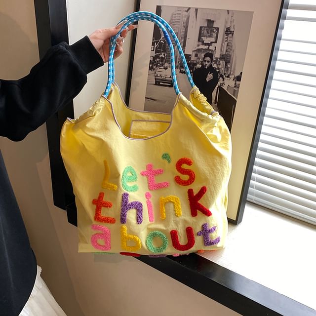 Lettering Embroidered Tote Bag