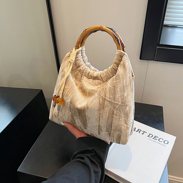 Sac à main Jacquard avec poignée en bois