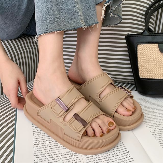 Buckled Platform Slide Sandals