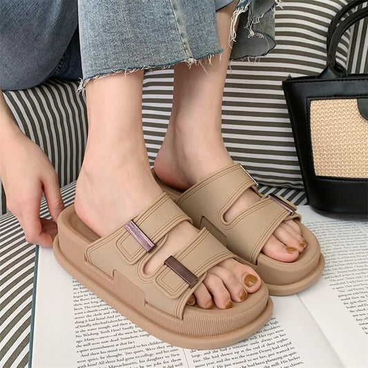 Buckled Platform Slide Sandals