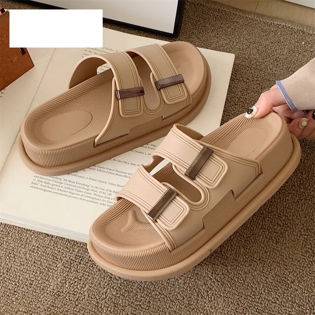 Buckled Platform Slide Sandals