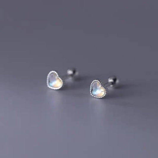 Heart Moonstone Alloy Stud Earring