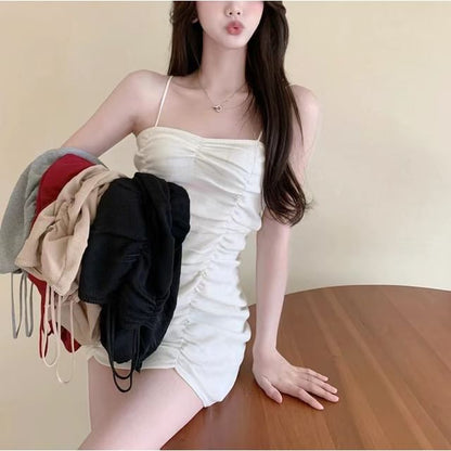 Plain Mini Dress Strap Spaghetti Bodycon